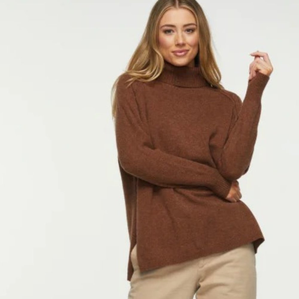 Zaket & Plover Cable Washable Wool Blend Turtleneck Sweater In Brown Size XS NWT